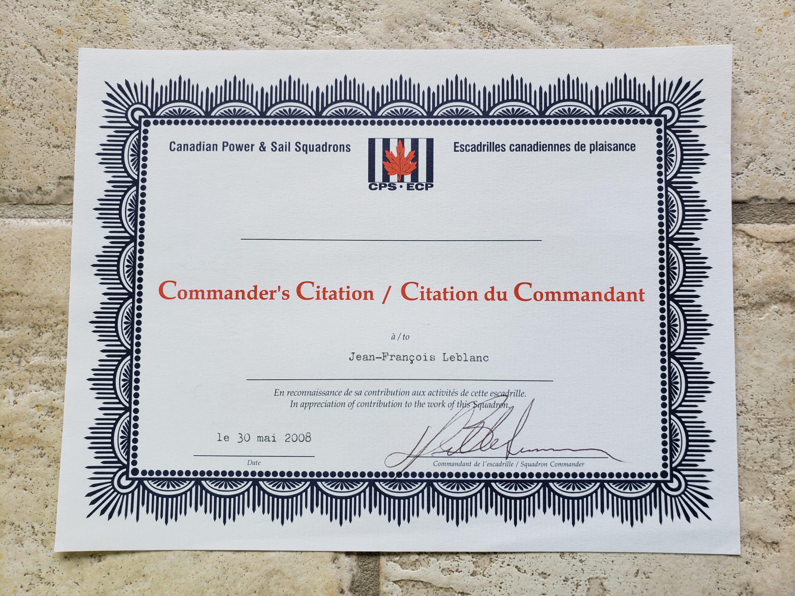 ECP Citation du Commandant - Jean-François LeBlanc