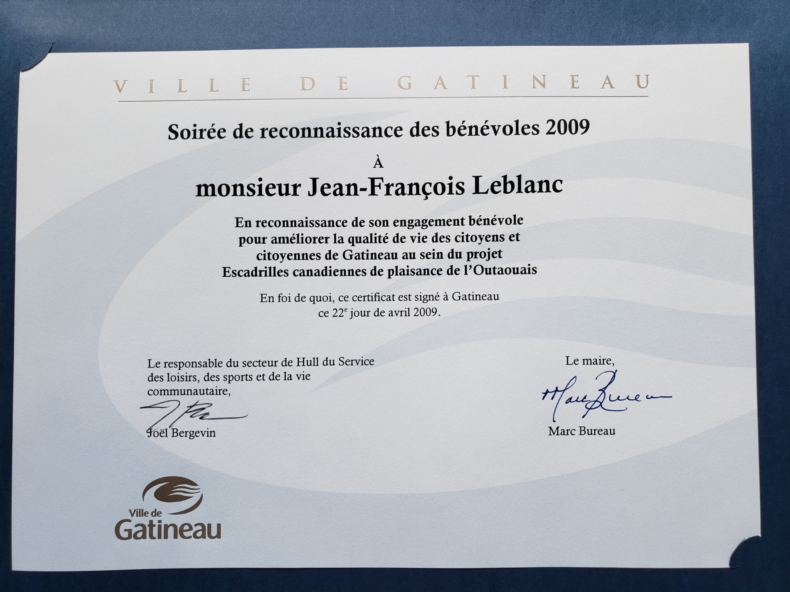 Ville de Gatineau - Jean-François LeBlanc - bénévole 2009 ECP