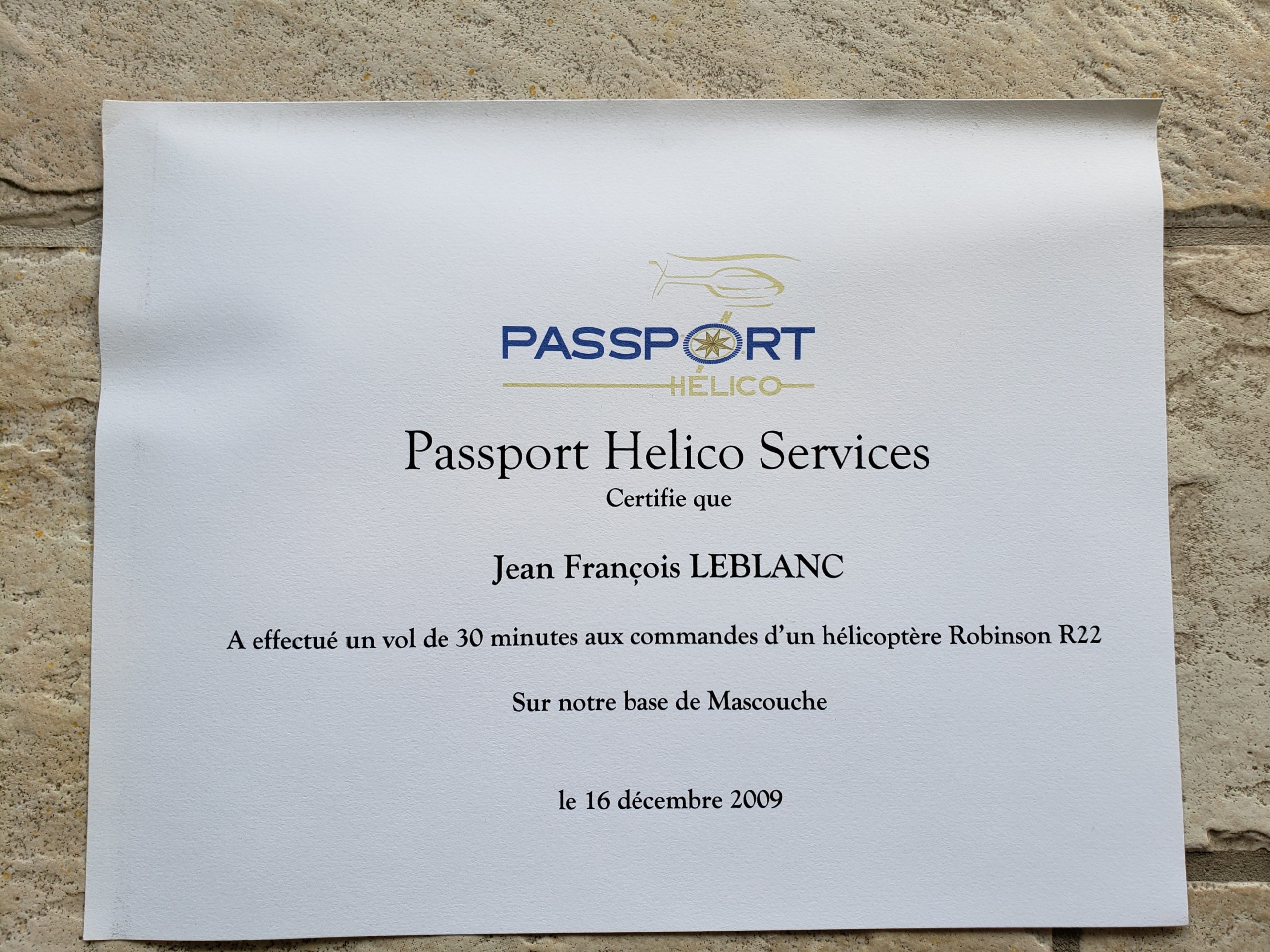 Passport Hélico Services Jean-François LEBLANC Robinson R22 Mascouche Solutionniste.com