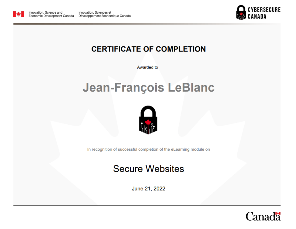 Secure_Websites_Module_Certificate_of_Completion
This module is part of an eLearning series designed to help organizations prepare for CyberSecure Canada certification.