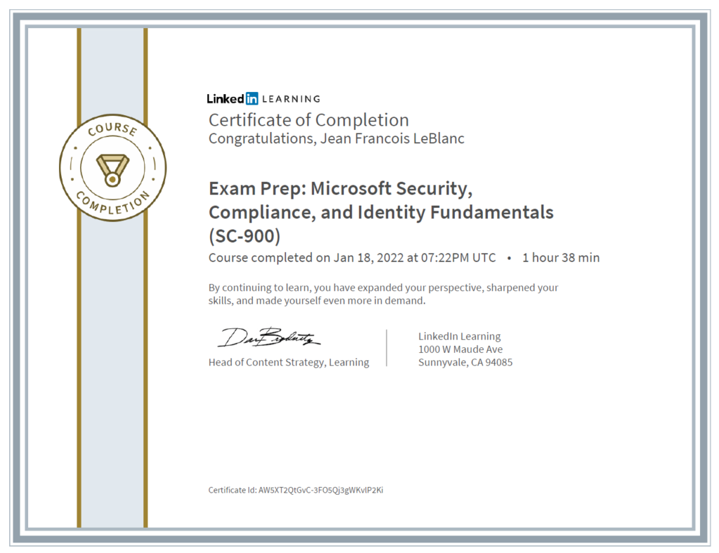 CertificateOfCompletion_Exam Prep Microsoft Security Compliance and Identity Fundamentals SC900