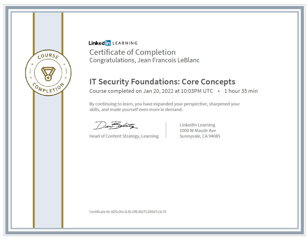 CertificateOfCompletion_IT Security Foundations Core Concepts-IT Security Foundation - Core concepts-Sécurité informatique