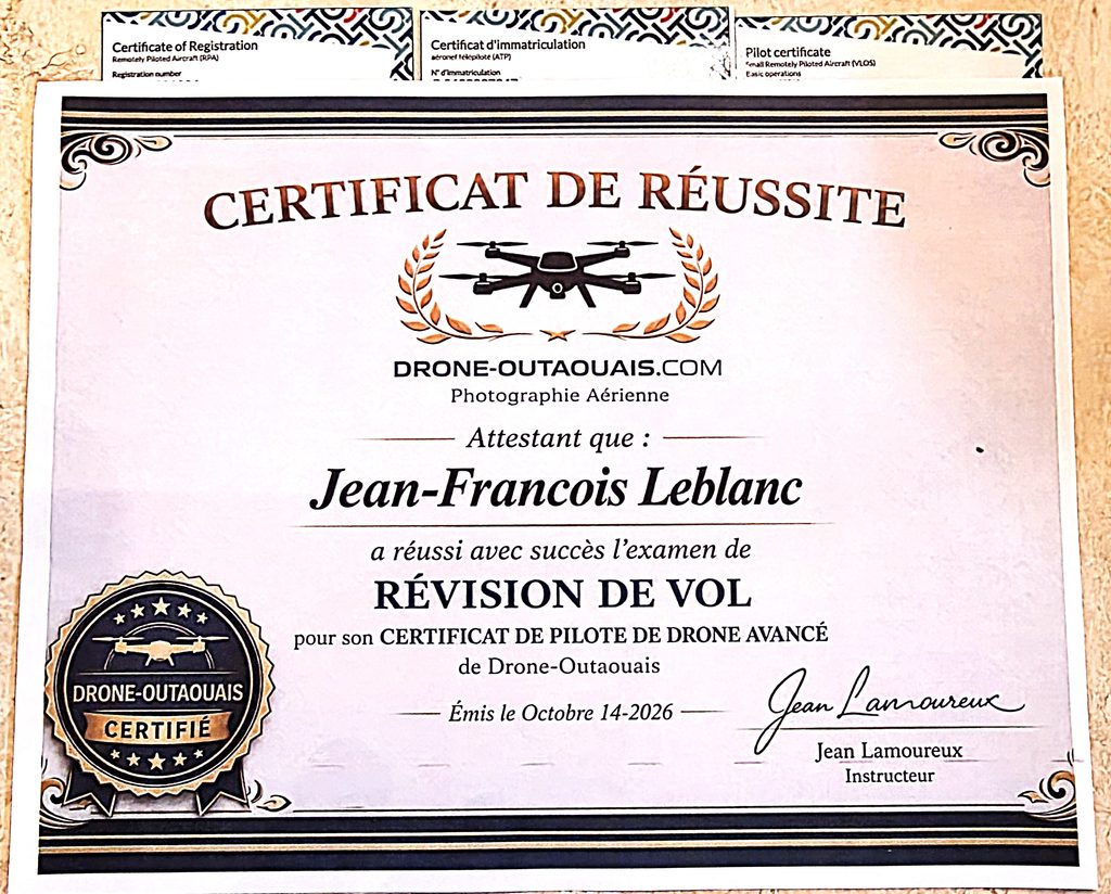 Examen de révision de vol pour mon Certificat de pilote
aéronef télépiloté (ATP)
Opérations avancées
